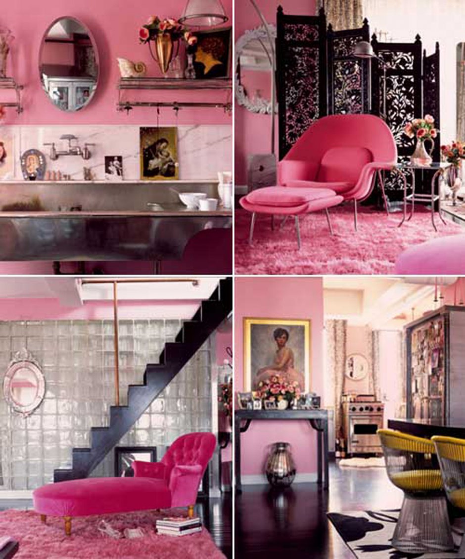 Стиль комнаты лофт в розовом цвете