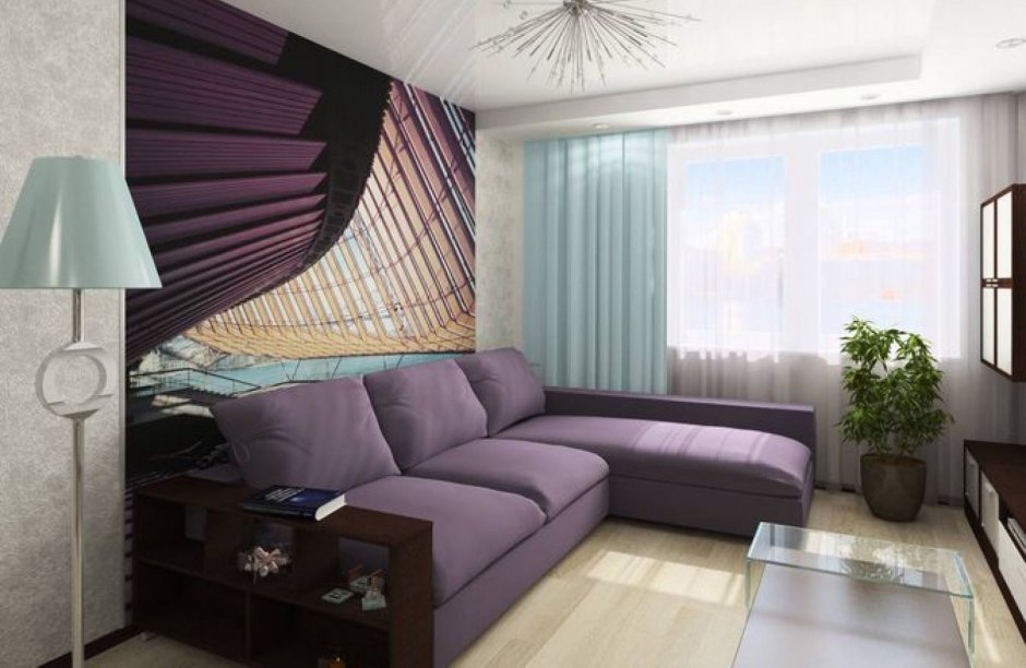 Угловой диван в интерьере однокомнатной квартиры