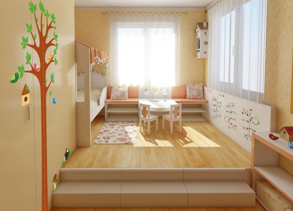 Интерьер детской комнаты с подиумом