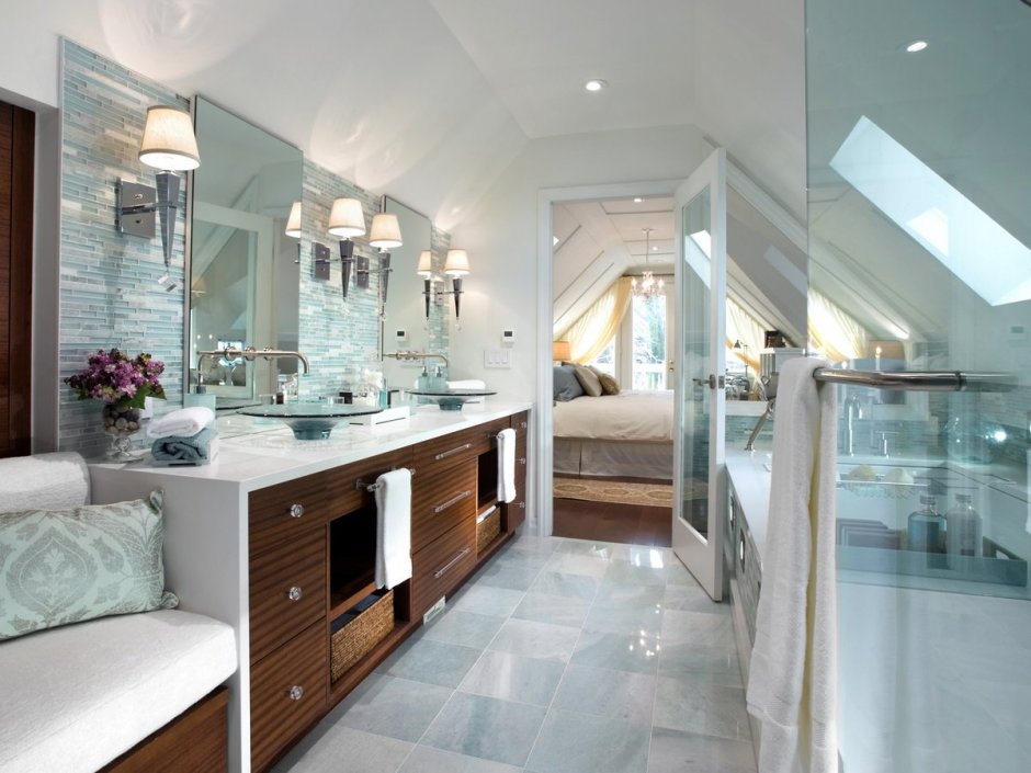 Красивые Ванные комнаты в мансардах