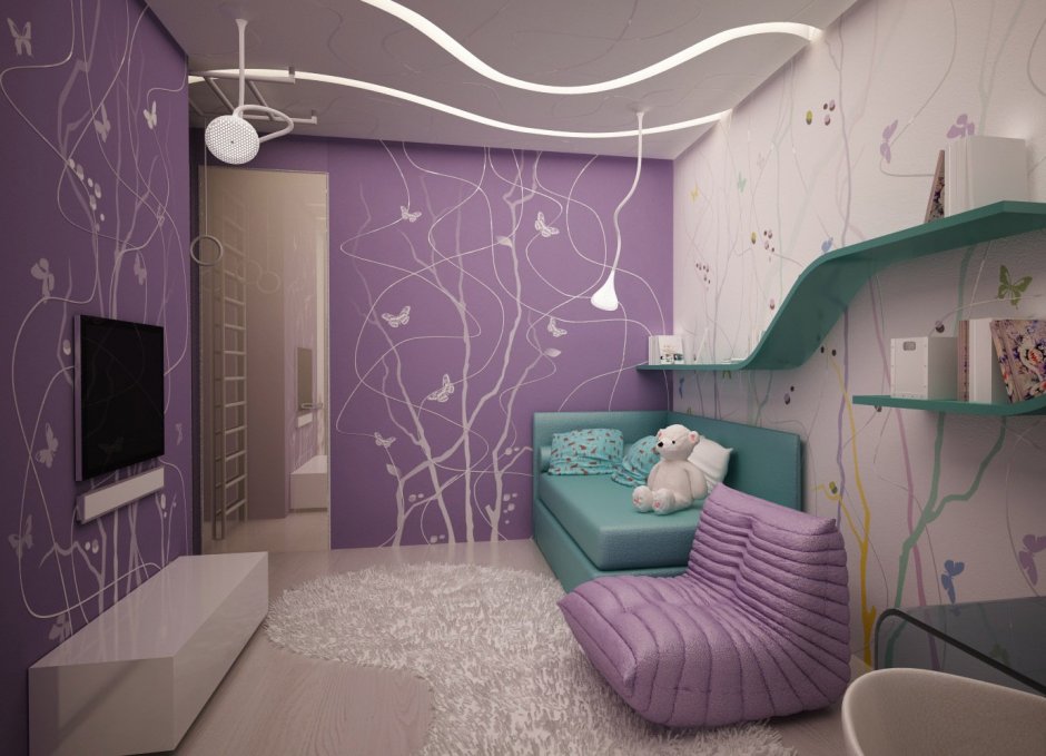 Комната в фиолетовых тонах для девочки подростка