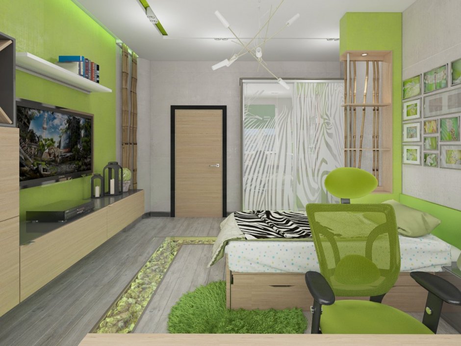 Подростковая комната в зеленых тонах