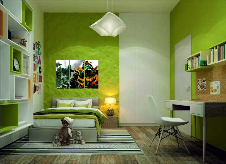 Зеленая детская комната для подростка