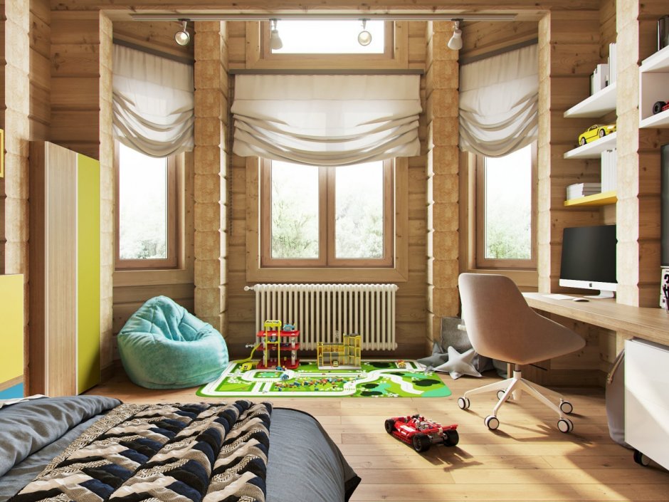 Комната для мальчика в деревянном доме