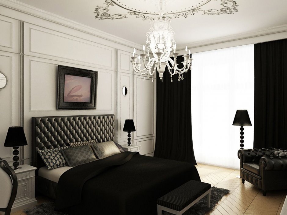 Спальня в стиле современная классика черно белая