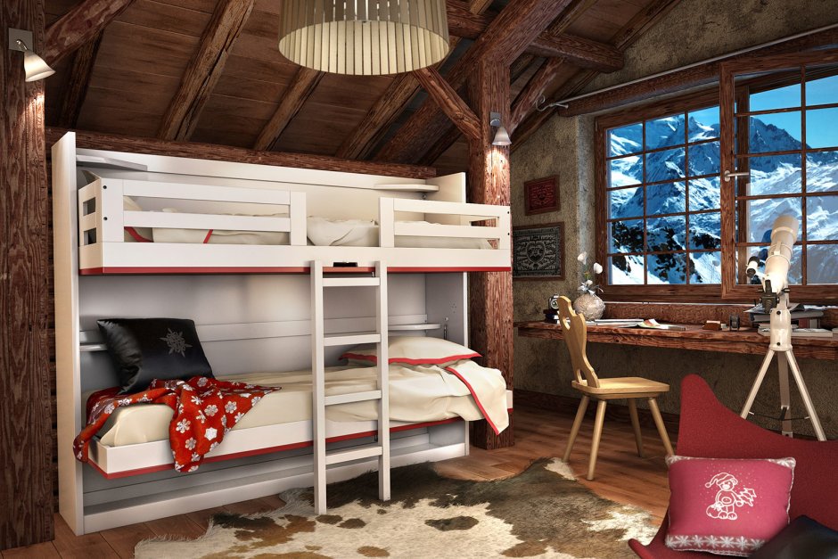 Двухэтажная кровать со шторками