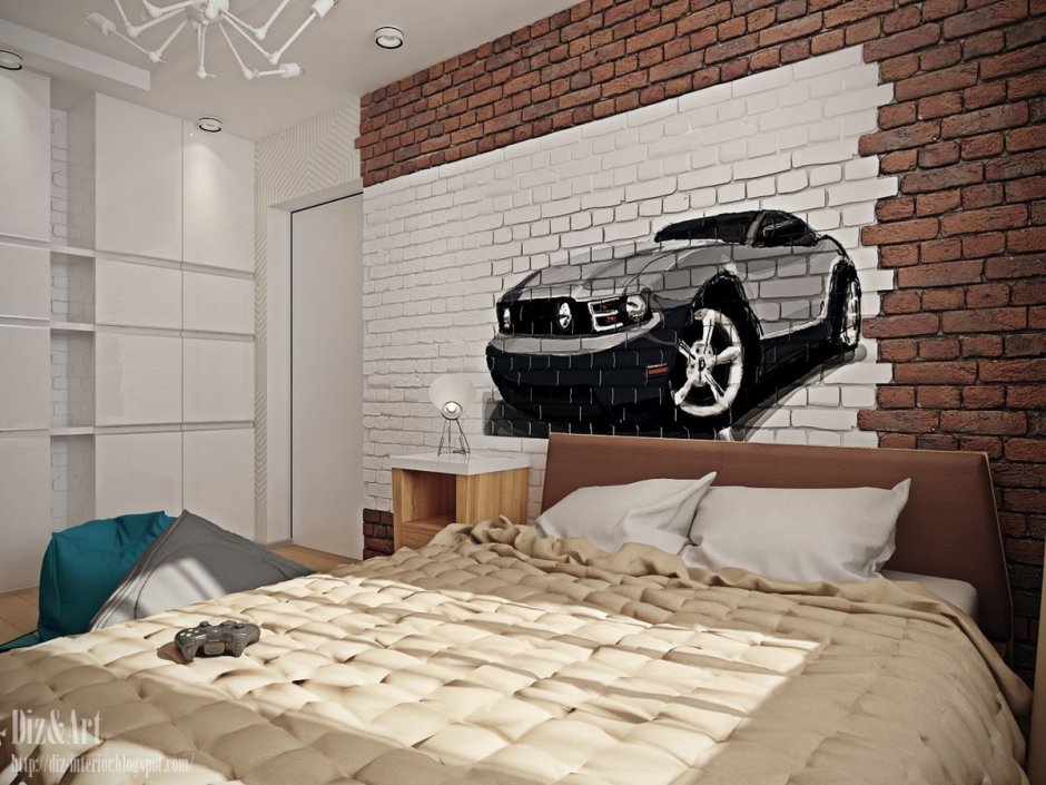 Дизайн покраска стен в спальне машинки