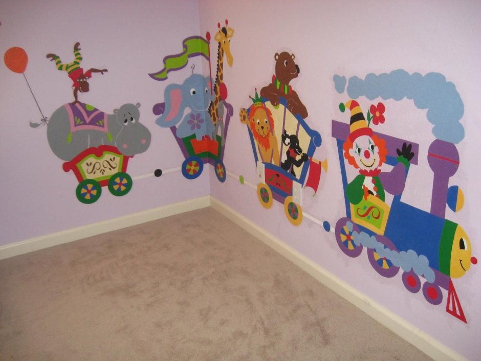 Паровоз на стене в детской комнате (34 фото)