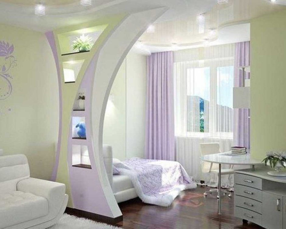 Дизайн комнаты с перегородкой из гипсокартона 20 кв м