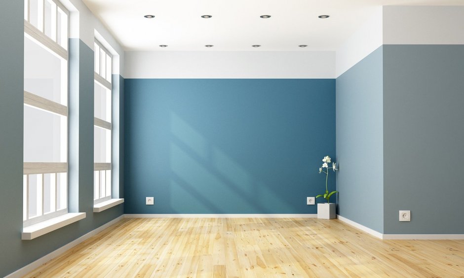 Голубая комната без мебели
