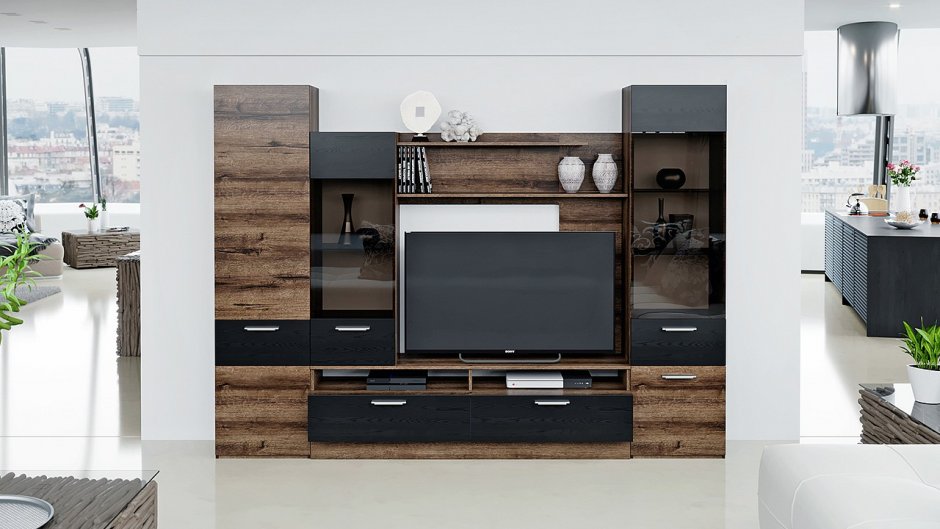 Гостиная «Инфинити» (черный, дуб монастырский