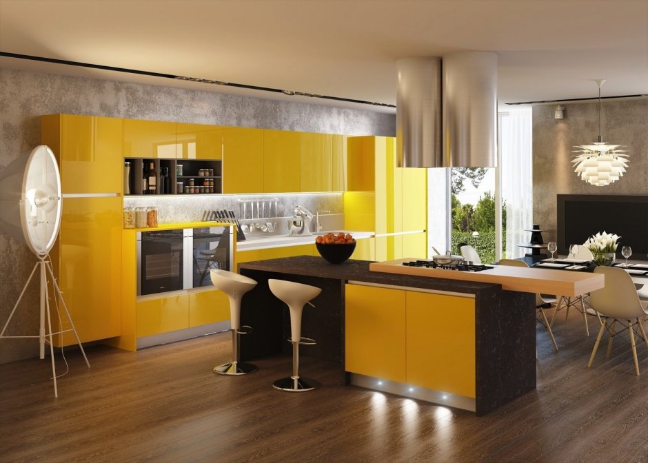Кухня в желто коричневом цвете