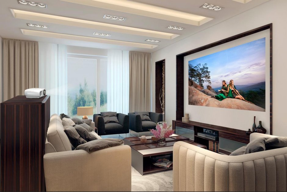 Экран для проектора в гостиной (65 фото)