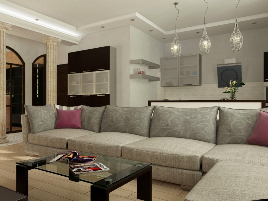 Современная гостиная с угловым диваном