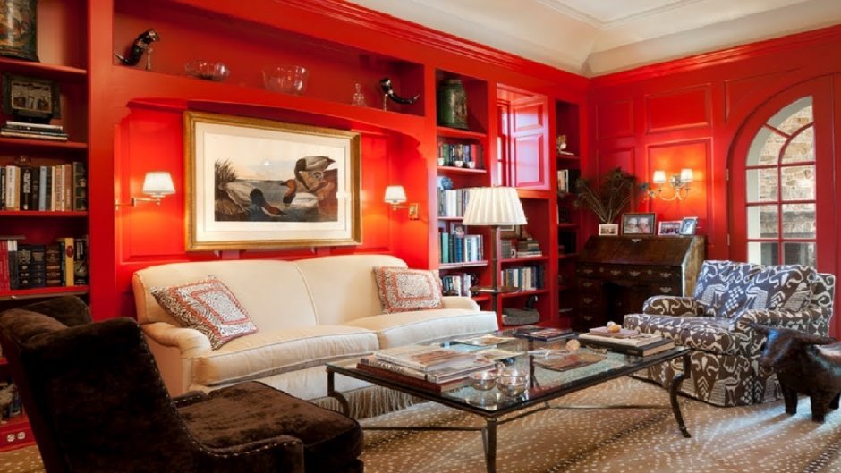 Черно красный интерьер гостиной (63 фото)