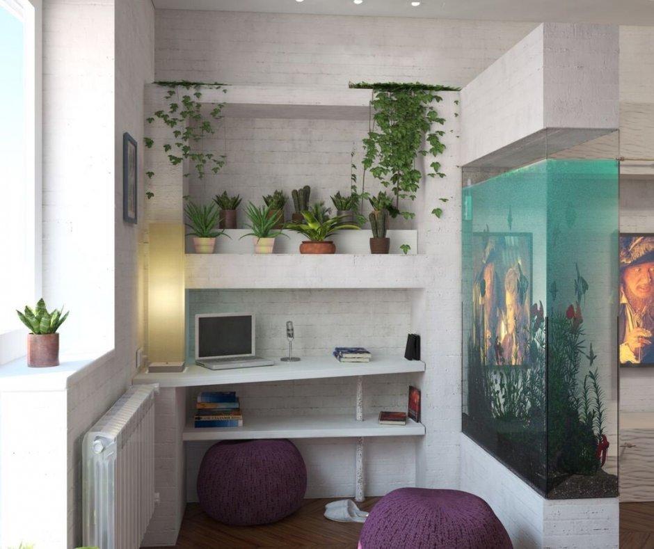 Зонирование комнаты аквариумом