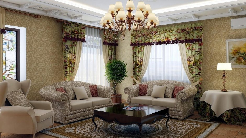 Люстра в гостиную в классическом стиле в интерьере