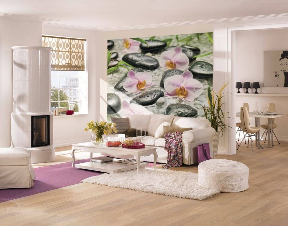 Фреска с цветами в гостиной (35 фото)