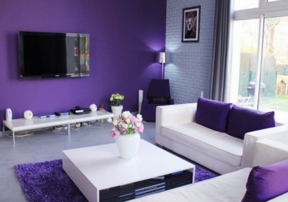 Светлая комната цвет краски на стены зал в фиолетовые тона