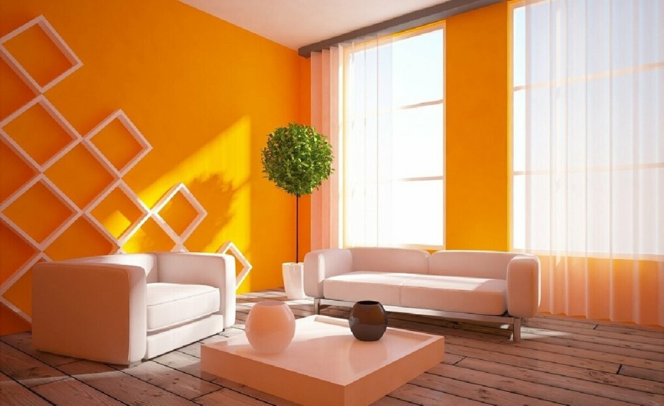 Интерьер комнаты в оранжевом цвете