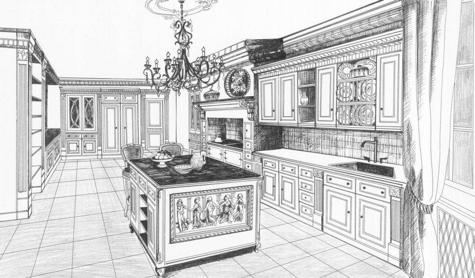 Проект кухни в классическом стиле эскиз