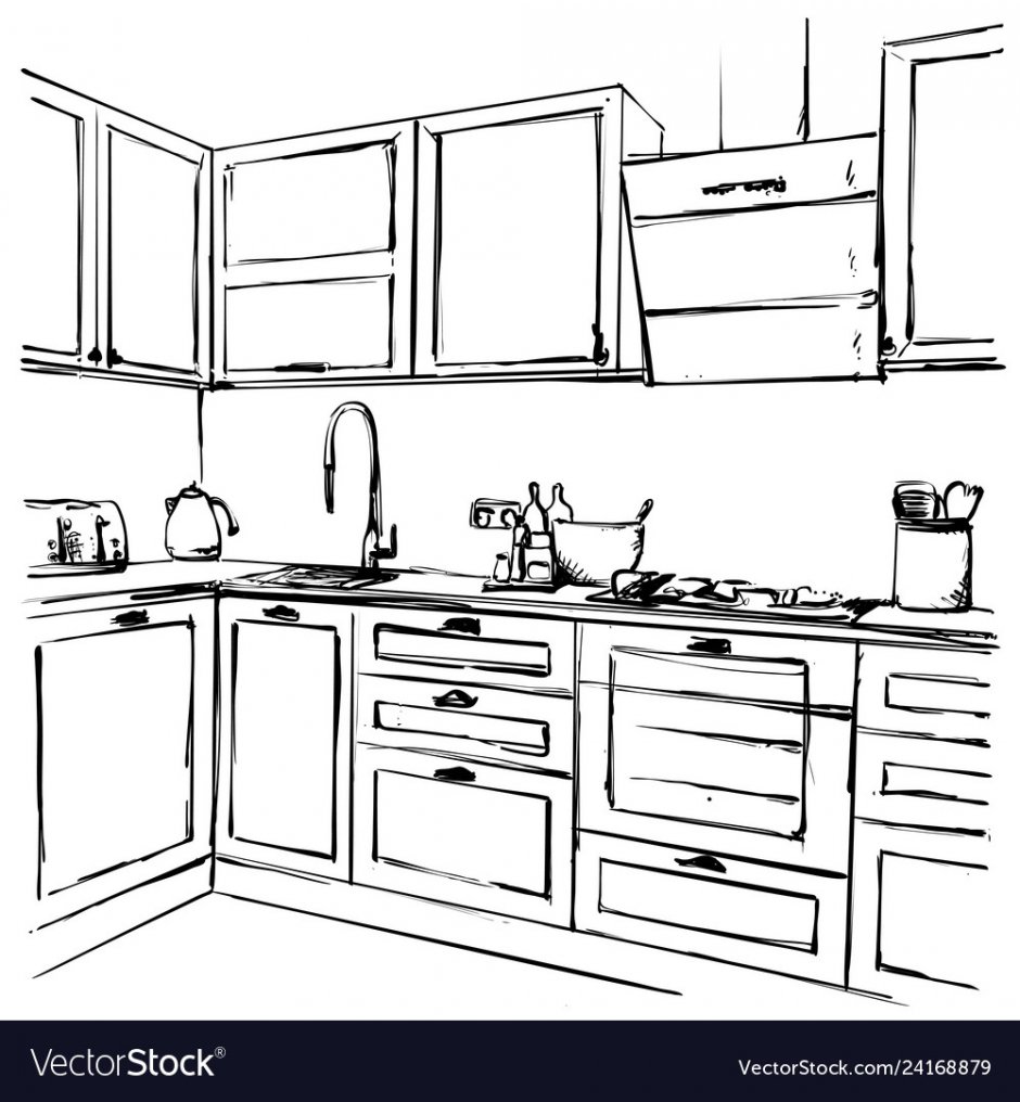Кухонный шкаф рисунок чб