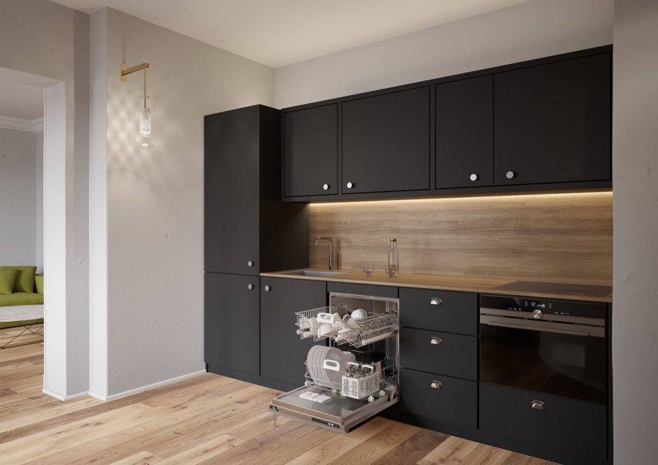 Глянцевая кухня в серых тонах