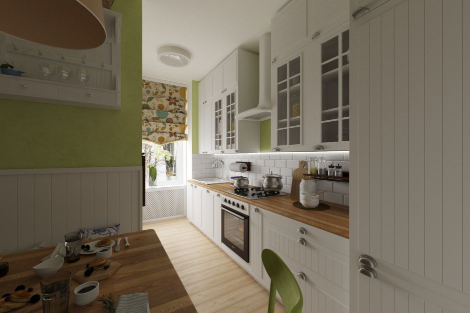 Интерьер кухни с зеленой мебелью икеа
