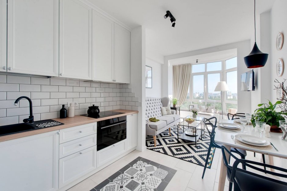 Белая кухня в скандинавском стиле в интерьере
