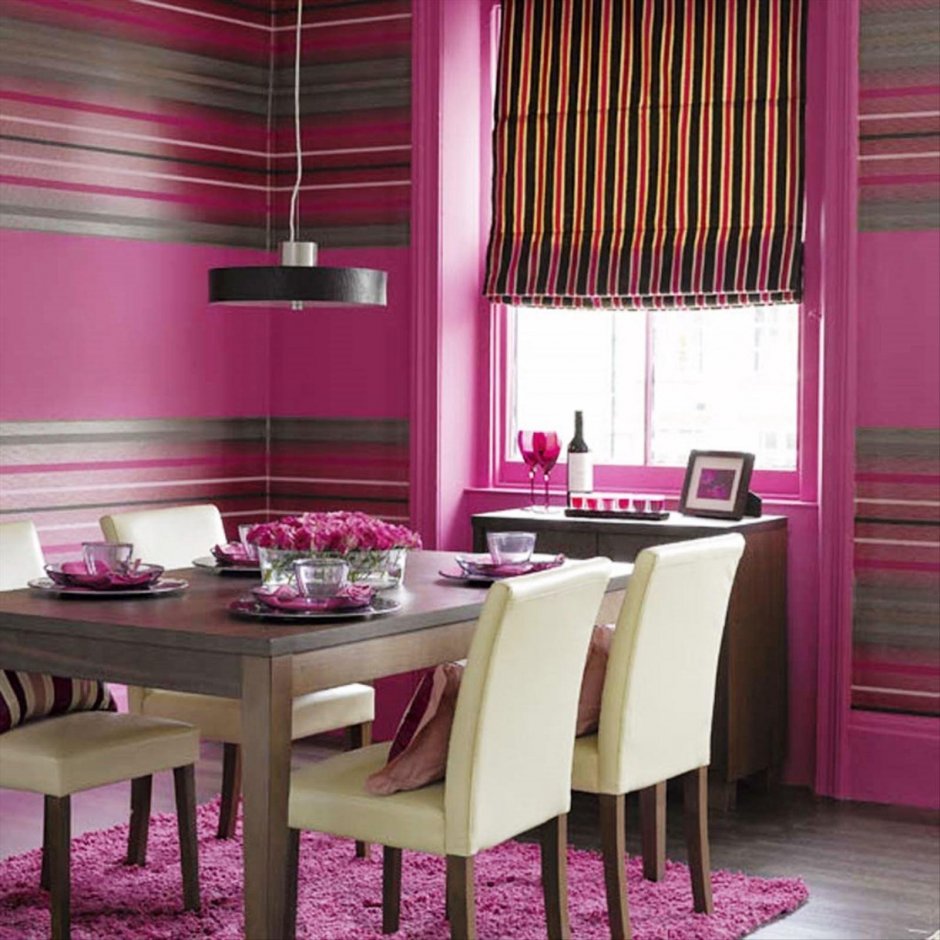 Розовые шторы в интерьере кухни (64 фото)