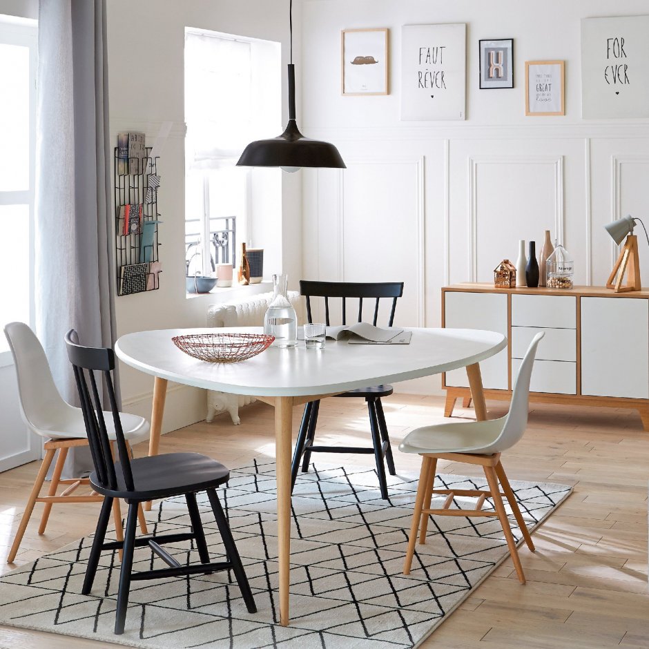 Столы и стулья для кухни в скандинавском стиле в интерьере