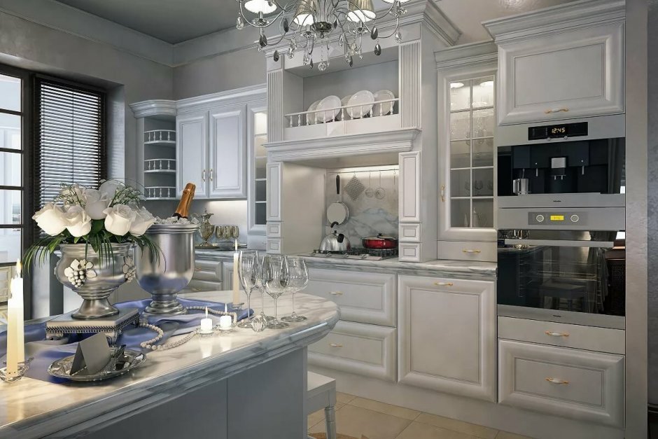 Белая кухня в классическом стиле