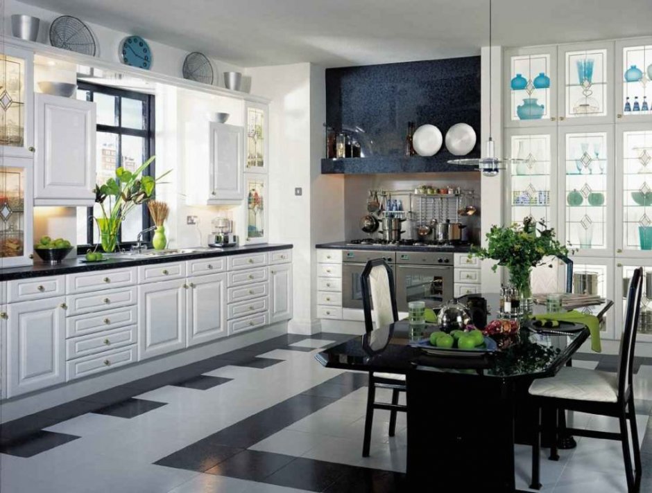 Красивые кухни белый пол
