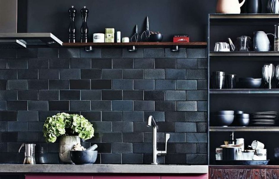 Плитка мини черный для кухне стена