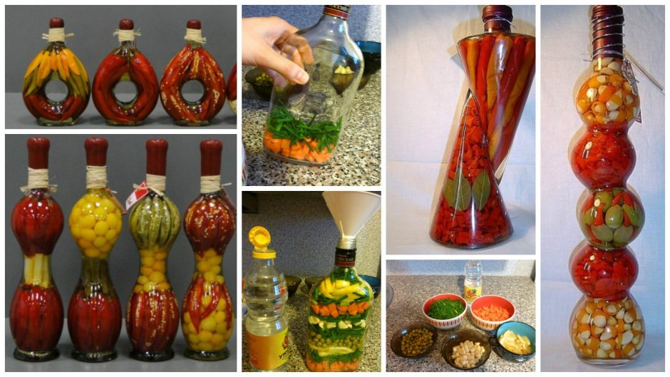 Бутылочки с овощами для украшения кухни