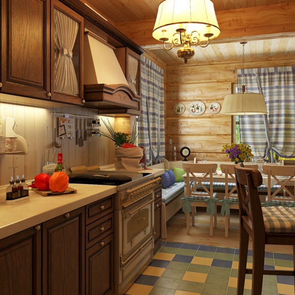 Кухня в стиле Прованс в деревянном доме