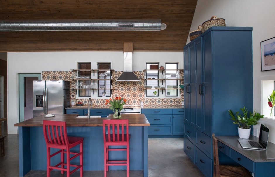 Кухня икеа Акстад синяя в интерьере
