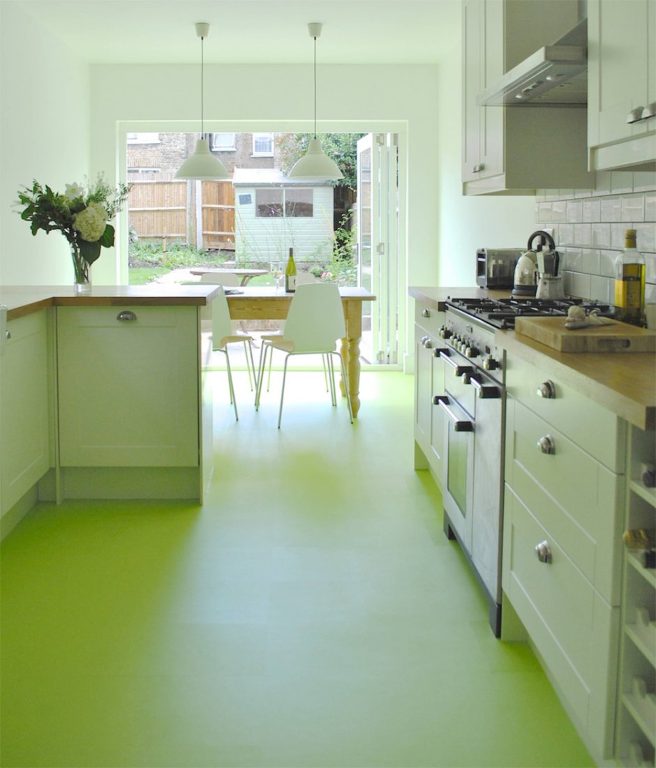 Зеленый пол на кухне (35 фото)