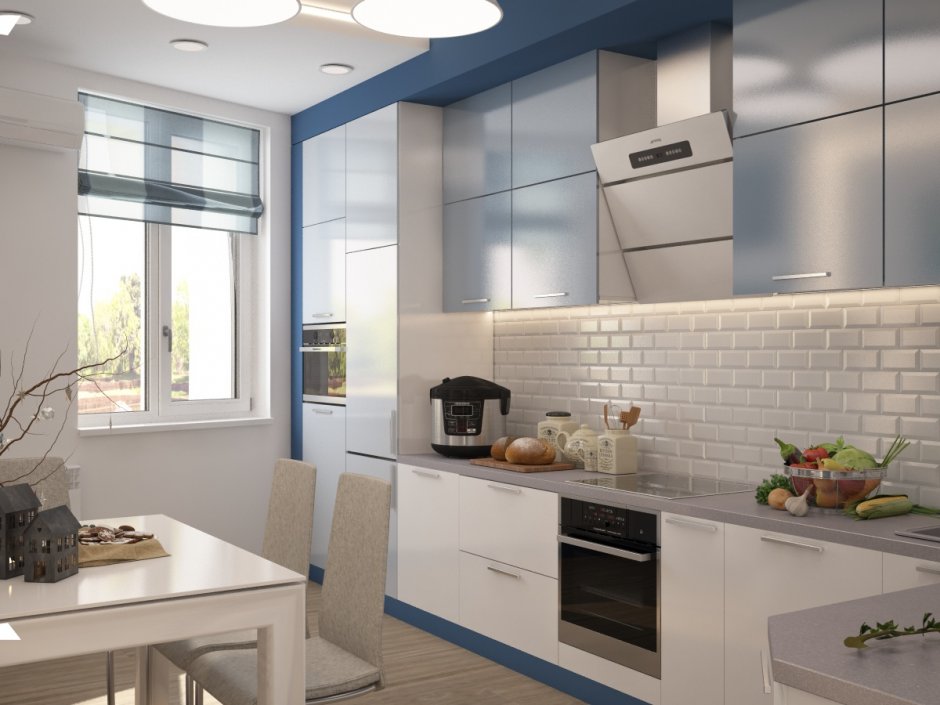 Интерьер кухни в голубых тонах в современном стиле