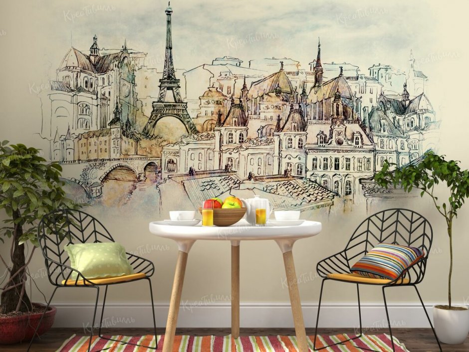 Фреска Париж на кухне