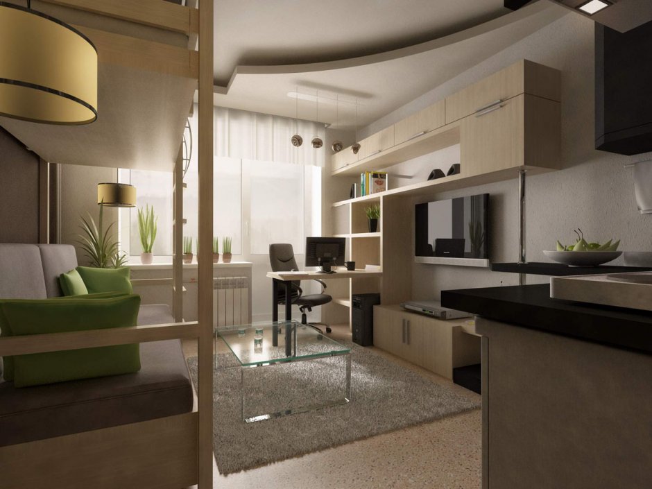 Кабинет на балконе совмещенном с кухней