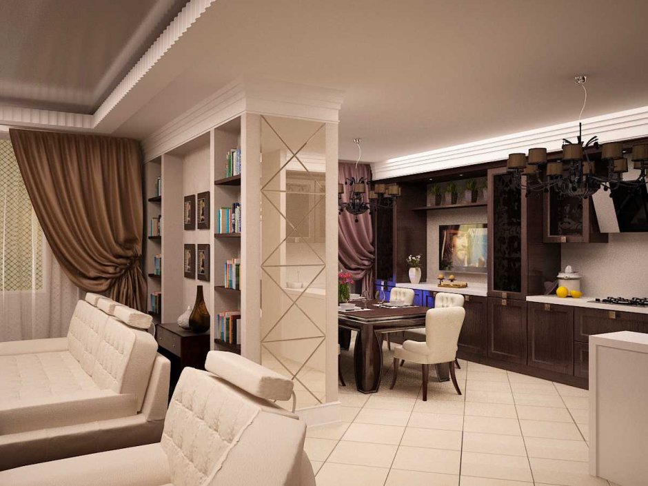 Освещение совмещенной кухни с гостиной и прихожей