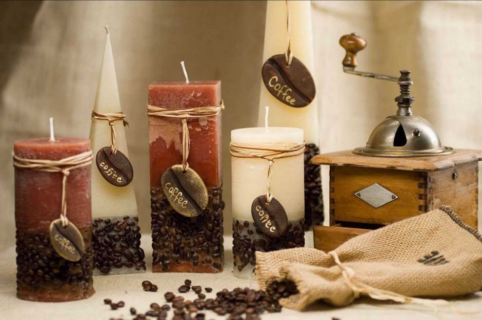 Декор свечей кофейными зернами