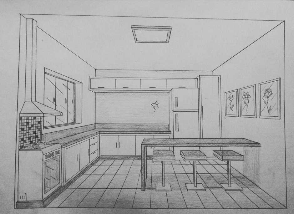Нарисовать интерьер кухни