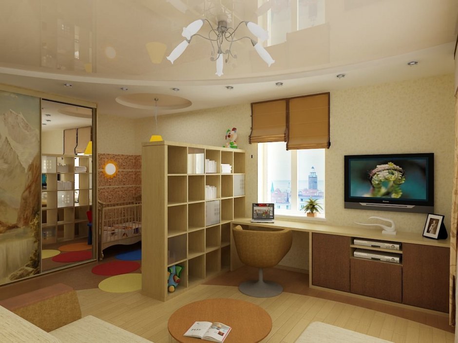 Интерьер однокомнатной квартиры для семьи с ребенком