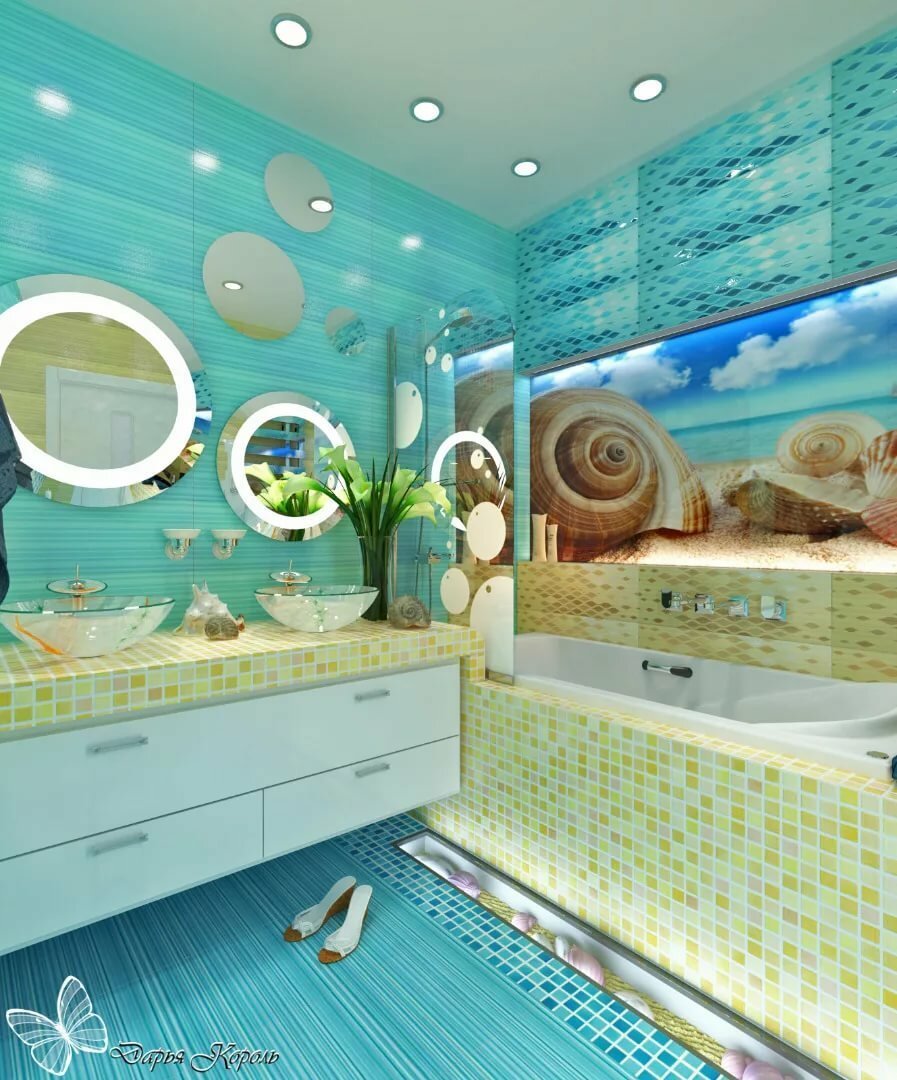 Интерьер ванной комнаты в морском стиле