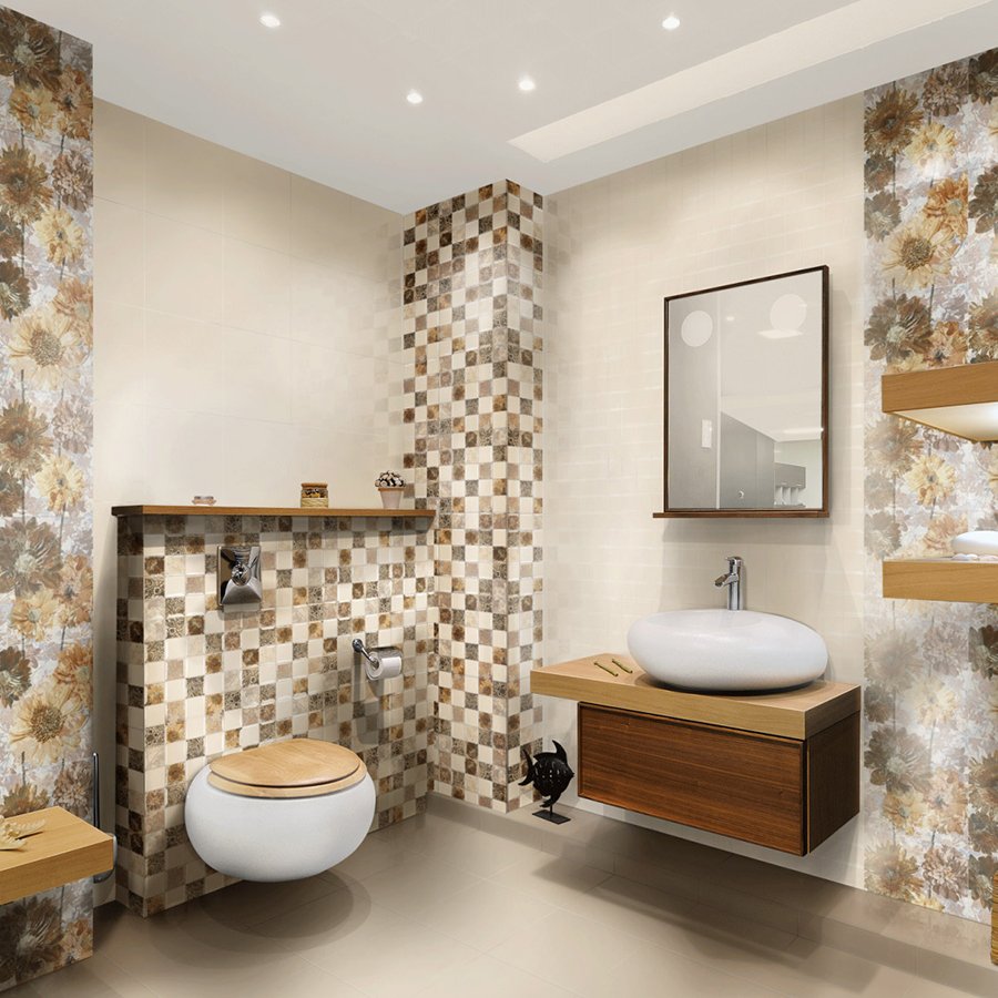 Плитка в ванную комбинированная с мозаикой
