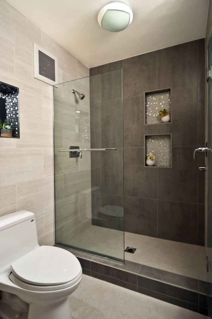 Дизайн ванной комнаты с душем в серых тонах