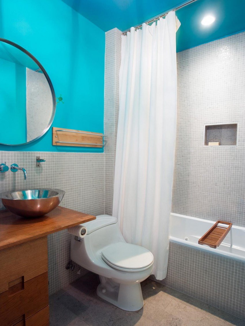 Голубая ванная комната в хрущевке