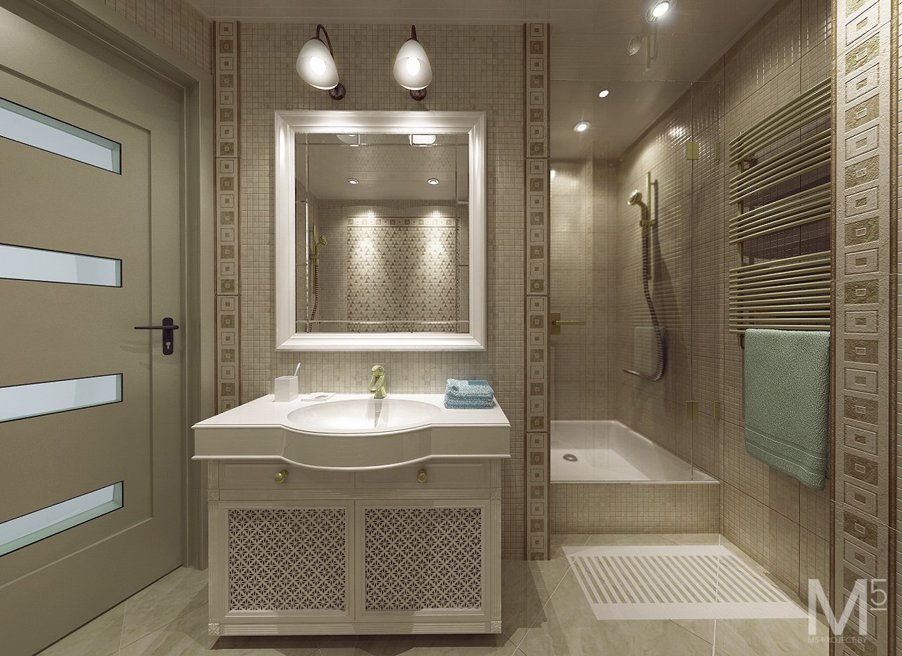 Планировки ванных комнат с душевой в классическом стиле